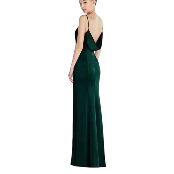 NEW‎ After Six Draped Cowl-Back Princess Line Dress Front Slit Evergreen Size 2 - Picture 2 of 14